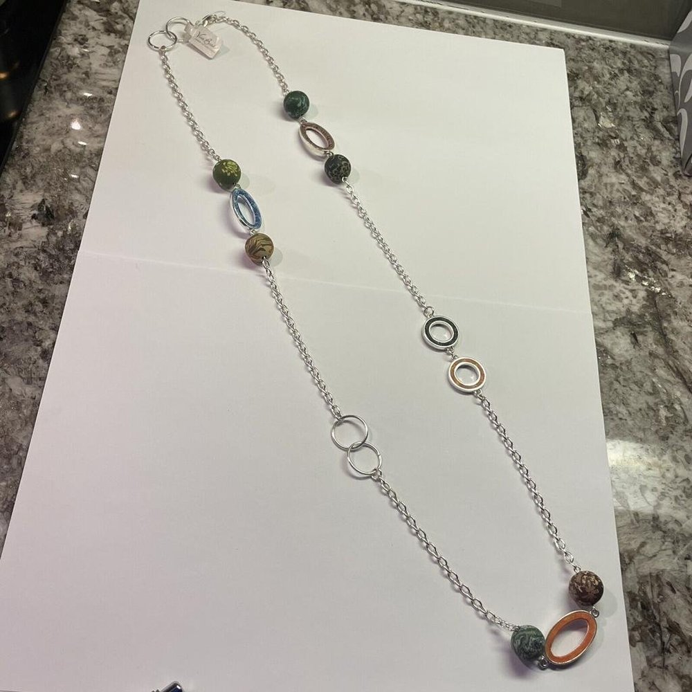 Women’s Clay Multi Color Bead Silver Tone Chain Necklace NWT Tango  Viva Beads